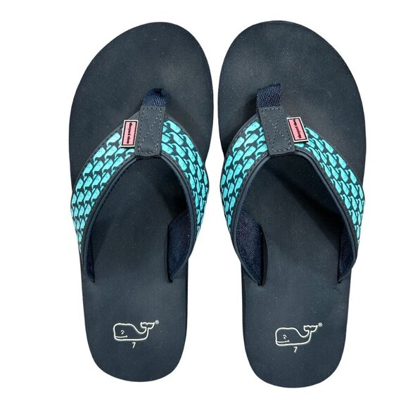 Vineyard Vines Women's Turquoise Whale Print Thong Flip Flops Size 7 - Picture 1 of 8